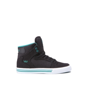 Supra Kids VAIDER Black/Teal/white High Top Shoes | CA-17447